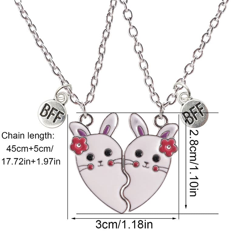 Cute Bunny Best Friend Necklaces - Magnetic Heart Pendant Set for Girls