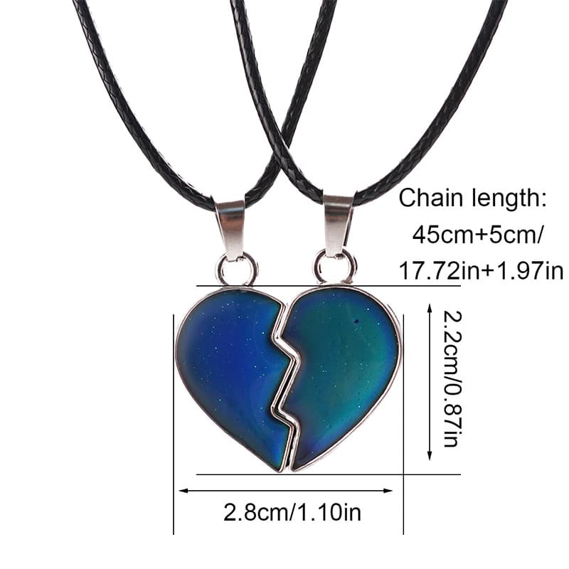 Temperature Changing Broken Heart Pendant Necklace Set for Best Friends