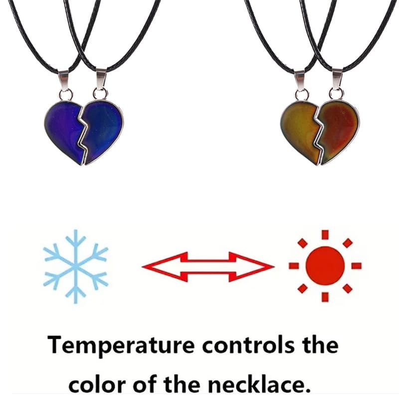 Temperature Changing Broken Heart Pendant Necklace Set for Best Friends