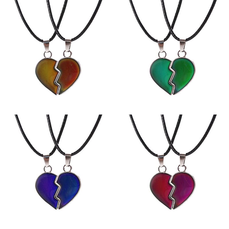 Temperature Changing Broken Heart Pendant Necklace Set for Best Friends