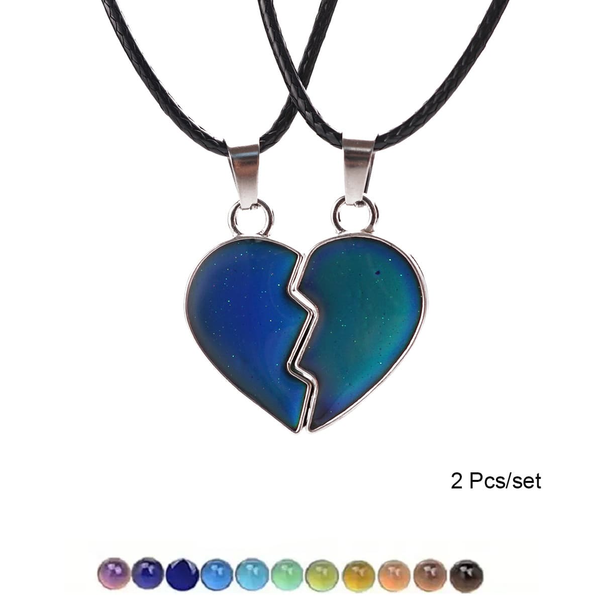Temperature Changing Broken Heart Pendant Necklace Set for Best Friends
