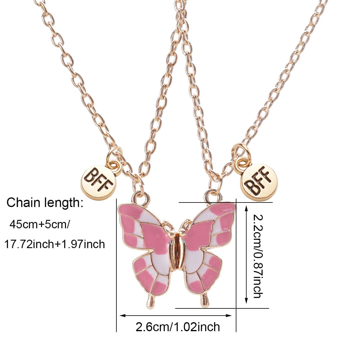 Butterfly Magnetic Necklace Set for Best Friends - Cute Pink Enamel BFF Gift