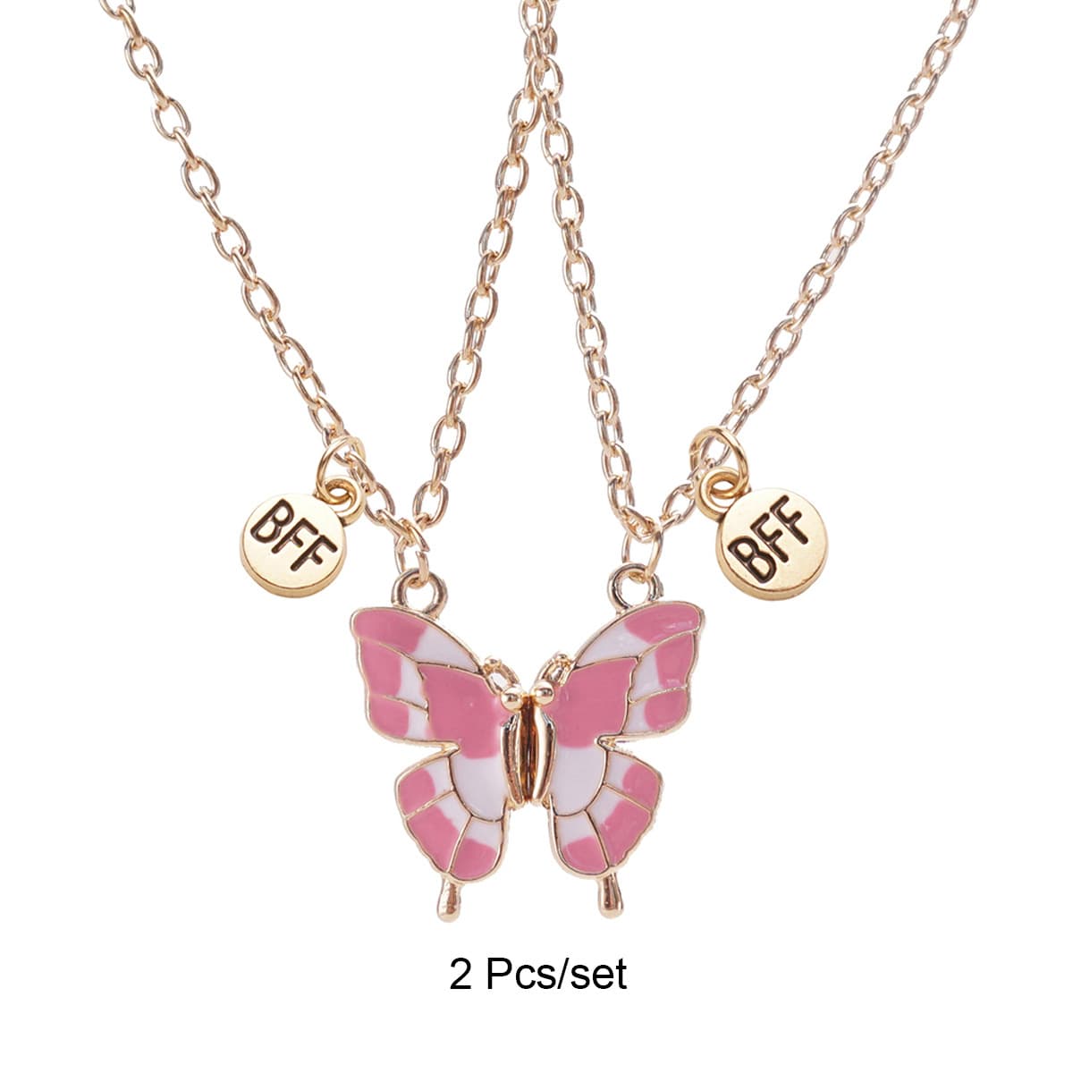 Butterfly Magnetic Necklace Set for Best Friends - Cute Pink Enamel BFF Gift