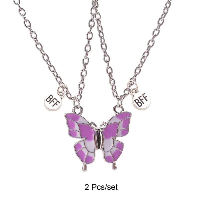 Butterfly Magnetic Necklace Set for Best Friends - Cute Pink Enamel BFF Gift