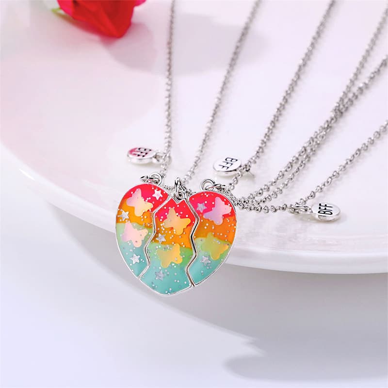 BFF Best Friend Forever Magnetic Heart Necklace Set - Rainbow Love Gift