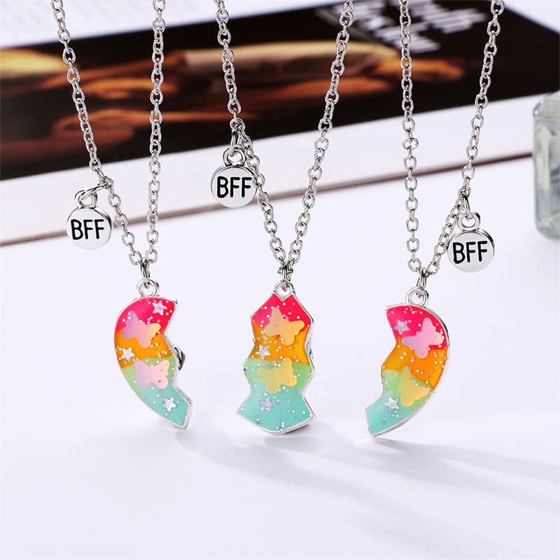 BFF Best Friend Forever Magnetic Heart Necklace Set - Rainbow Love Gift