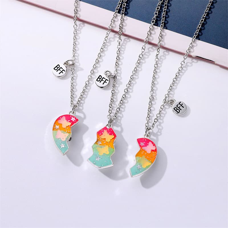 BFF Best Friend Forever Magnetic Heart Necklace Set - Rainbow Love Gift