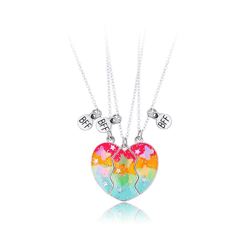 BFF Best Friend Forever Magnetic Heart Necklace Set - Rainbow Love Gift