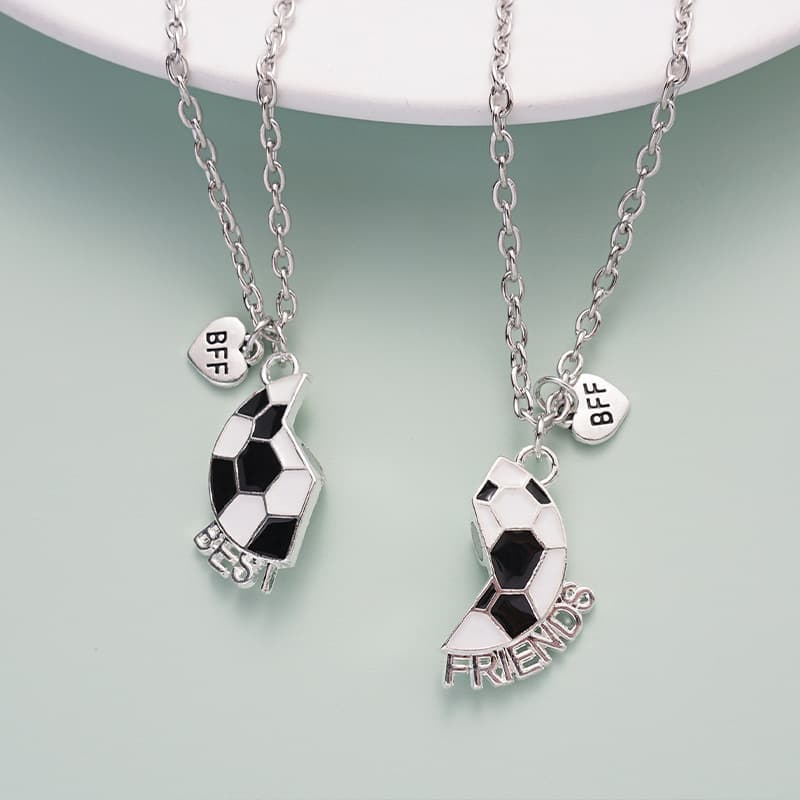 Soccer Best Friends Magnetic Necklace Set for Girls, BFF Heart Charm Collar Chain Gift