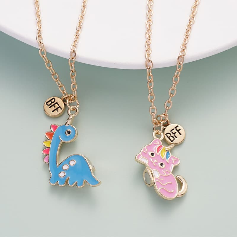 Cute Dinosaur & Unicorn BFF Necklaces Set for Best Friends