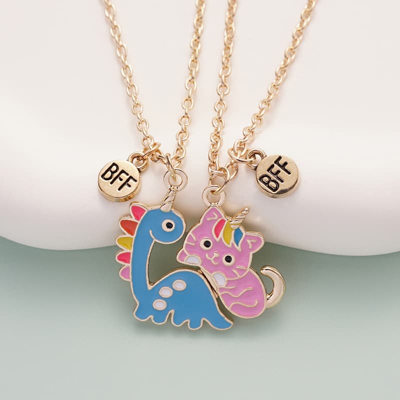 Cute Dinosaur & Unicorn BFF Necklaces Set for Best Friends