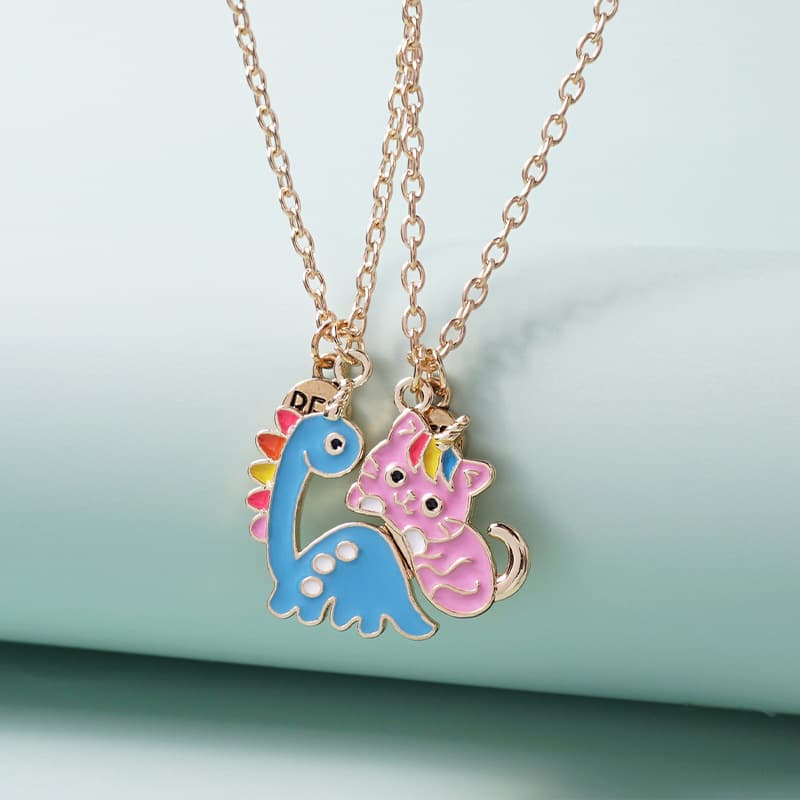 Cute Dinosaur & Unicorn BFF Necklaces Set for Best Friends