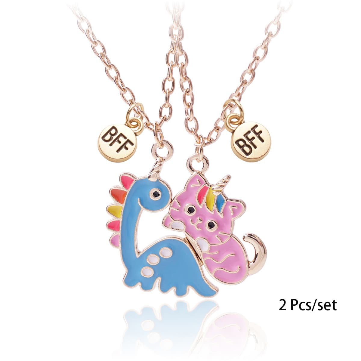 Cute Dinosaur & Unicorn BFF Necklaces Set for Best Friends