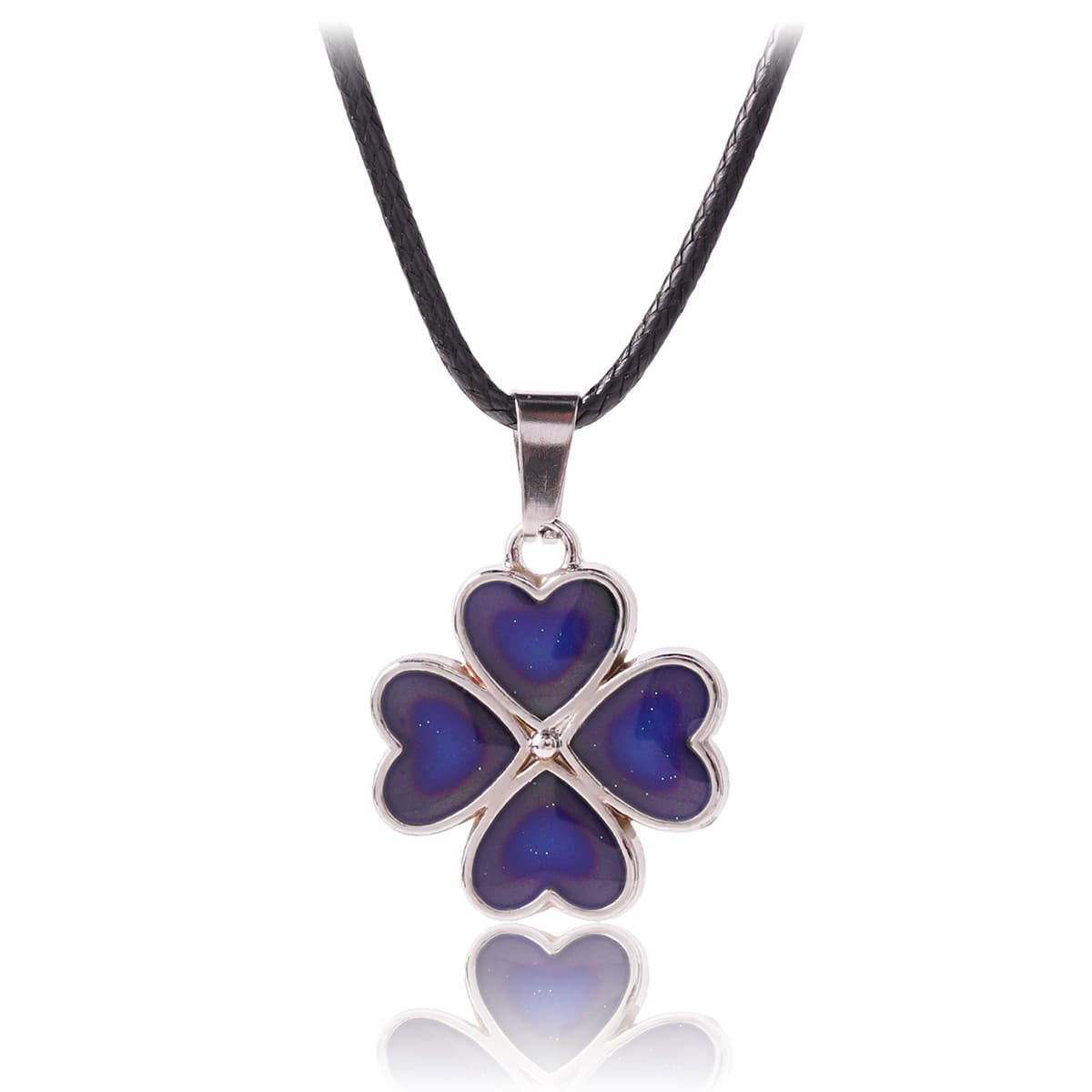 Temperature Changing Clover Necklace for Girls, Sweet Heart Pendant Lockbone Chain