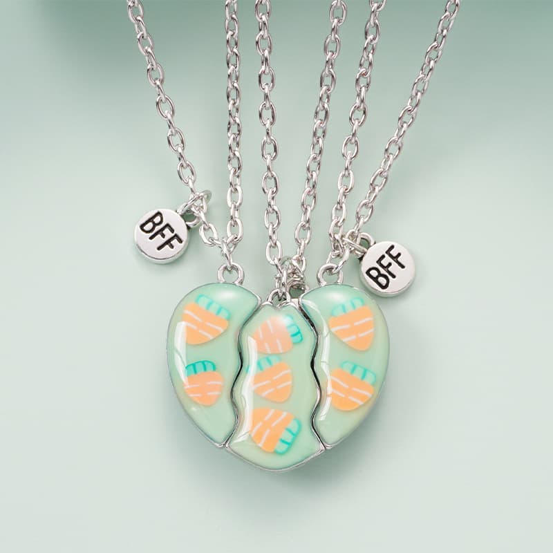 Magnetic Carrot Heart Necklace Set - BFF Best Friend Gift
