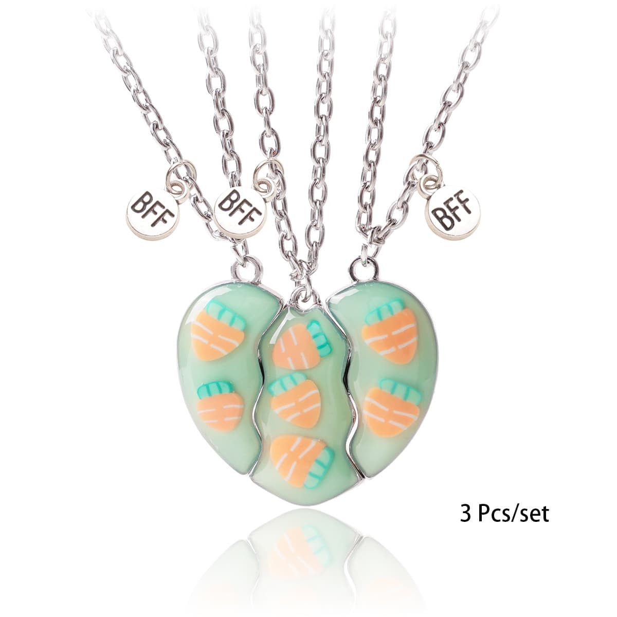 Magnetic Carrot Heart Necklace Set - BFF Best Friend Gift