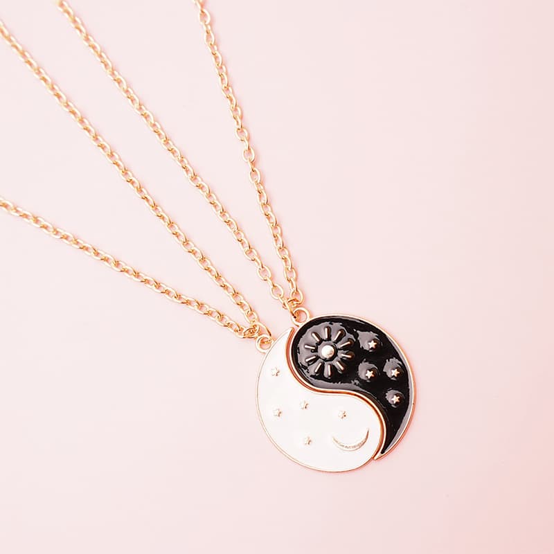 Yin Yang Couple Necklaces Set - Sun Moon Enamel Pendant Friendship Jewelry