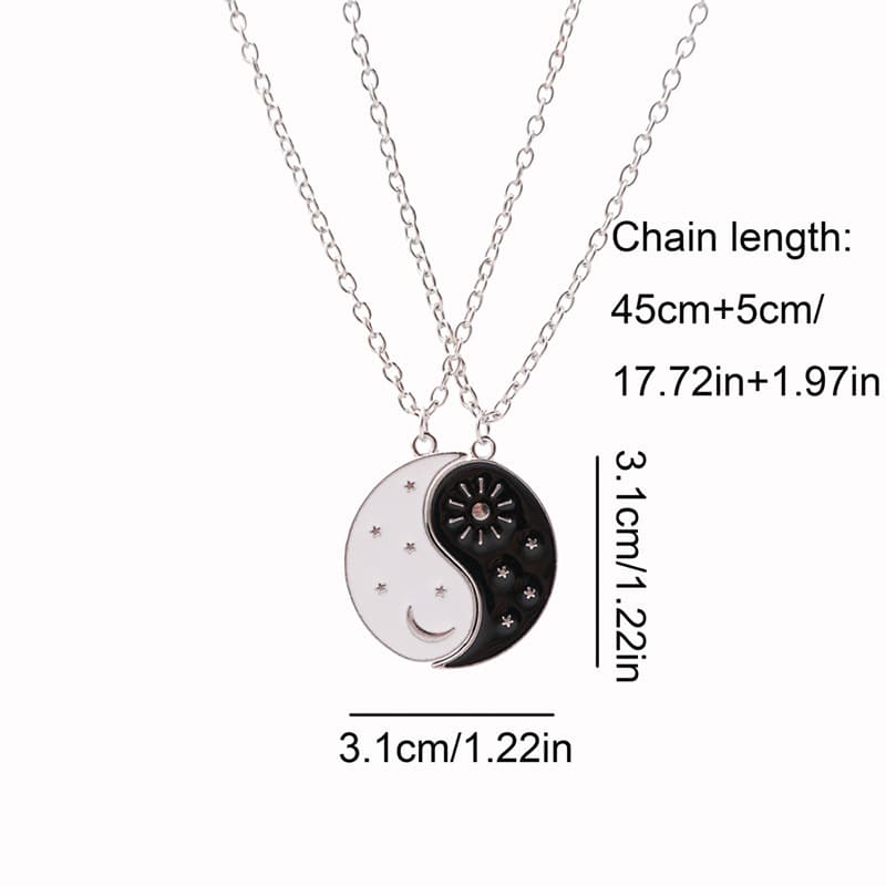 Yin Yang Couple Necklaces Set - Sun Moon Enamel Pendant Friendship Jewelry