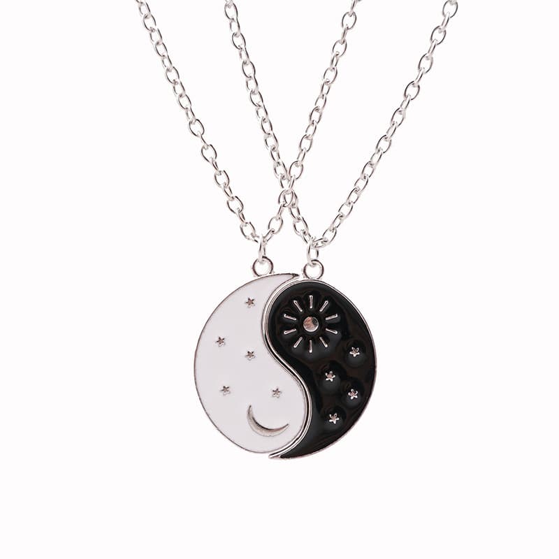 Yin Yang Couple Necklaces Set - Sun Moon Enamel Pendant Friendship Jewelry