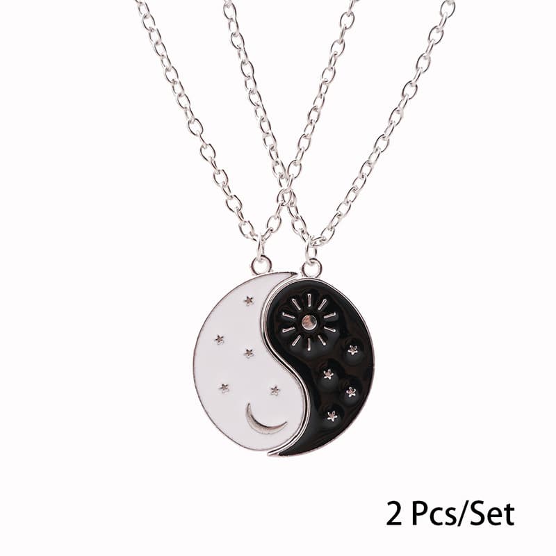Yin Yang Couple Necklaces Set - Sun Moon Enamel Pendant Friendship Jewelry