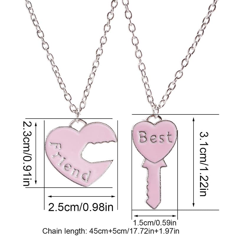 Matching Couple Necklaces - Heart & Key Enamel Pendant Set for Best Friends