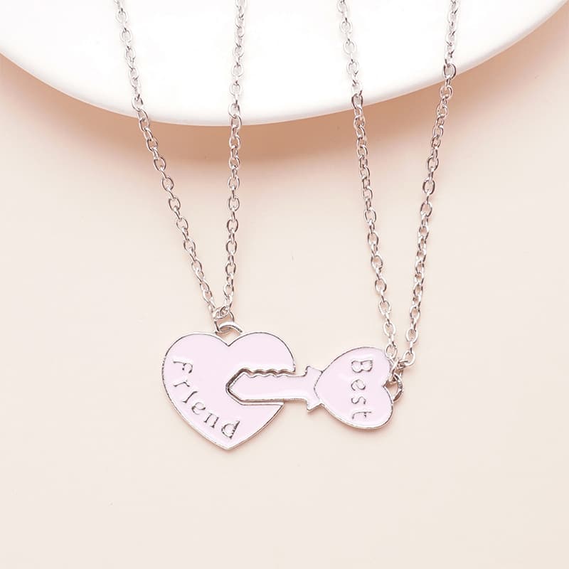 Matching Couple Necklaces - Heart & Key Enamel Pendant Set for Best Friends