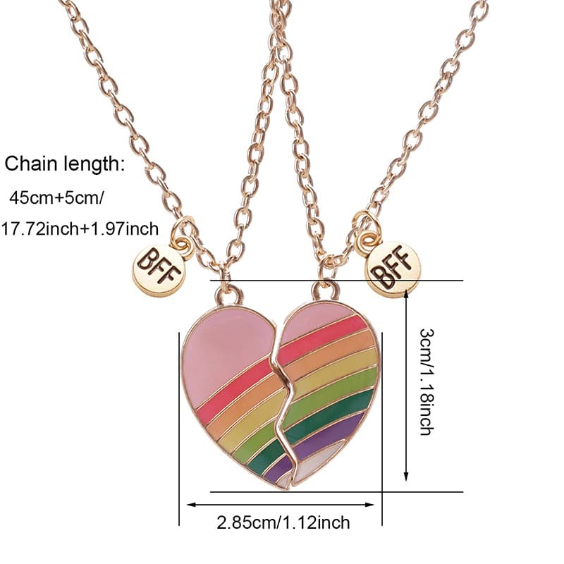 Rainbow Heart BFF Necklace Set - Perfect Gift for Best Friends