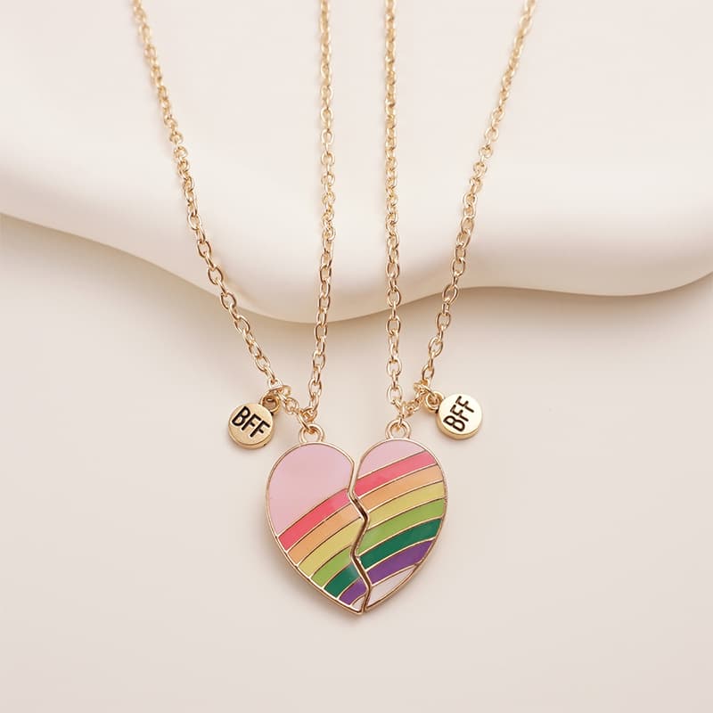 Rainbow Heart BFF Necklace Set - Perfect Gift for Best Friends