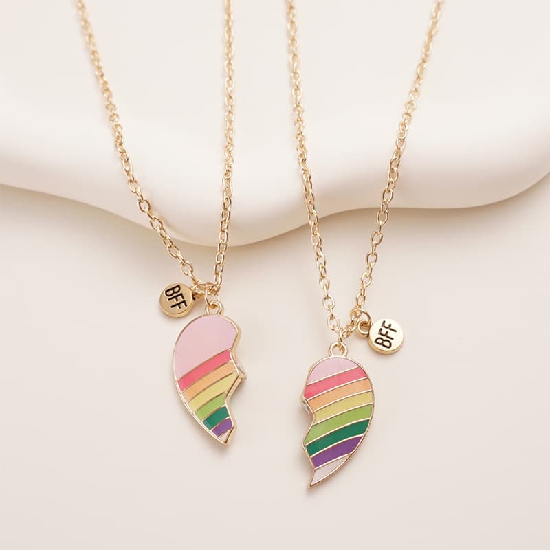 Rainbow Heart BFF Necklace Set - Perfect Gift for Best Friends