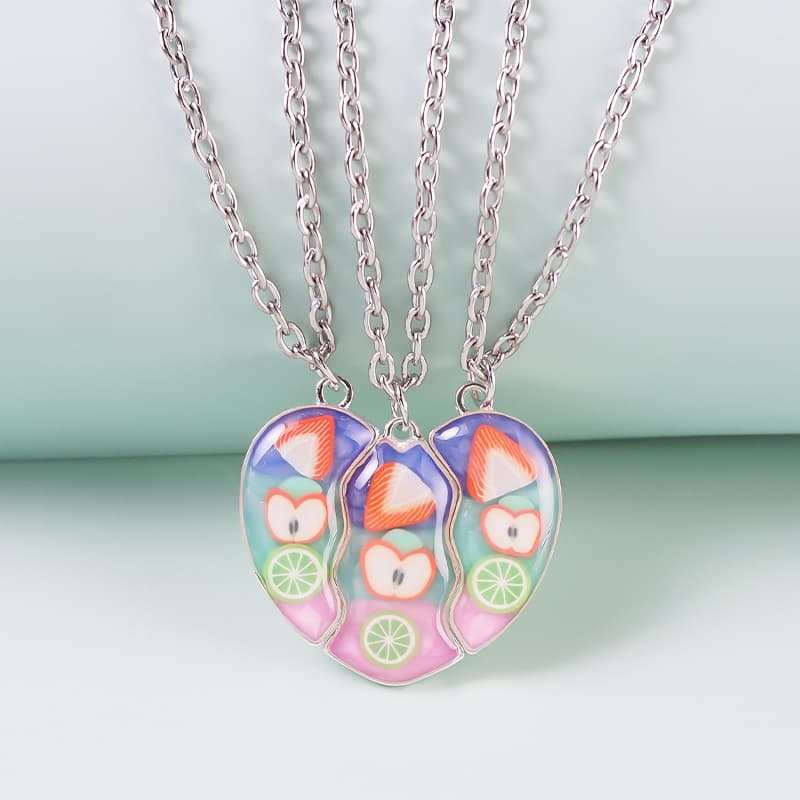 Fruit Magnetic BFF Necklace Set - Pink Heart Friendship Jewelry for Girls