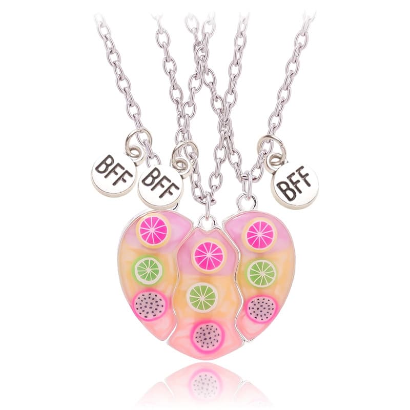 Fruit Magnetic BFF Necklace Set - Pink Heart Friendship Jewelry for Girls