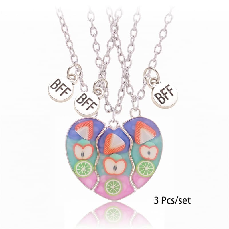 Fruit Magnetic BFF Necklace Set - Pink Heart Friendship Jewelry for Girls