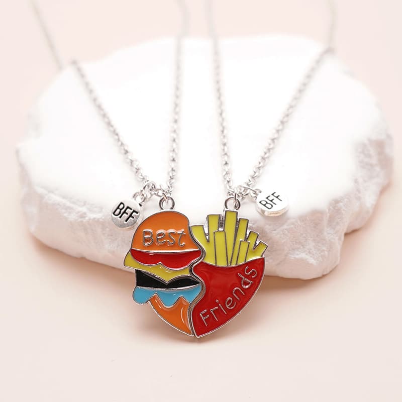 Magnetic Rainbow Burger & Fries Necklace - Best Friends BFF Couple Pendant