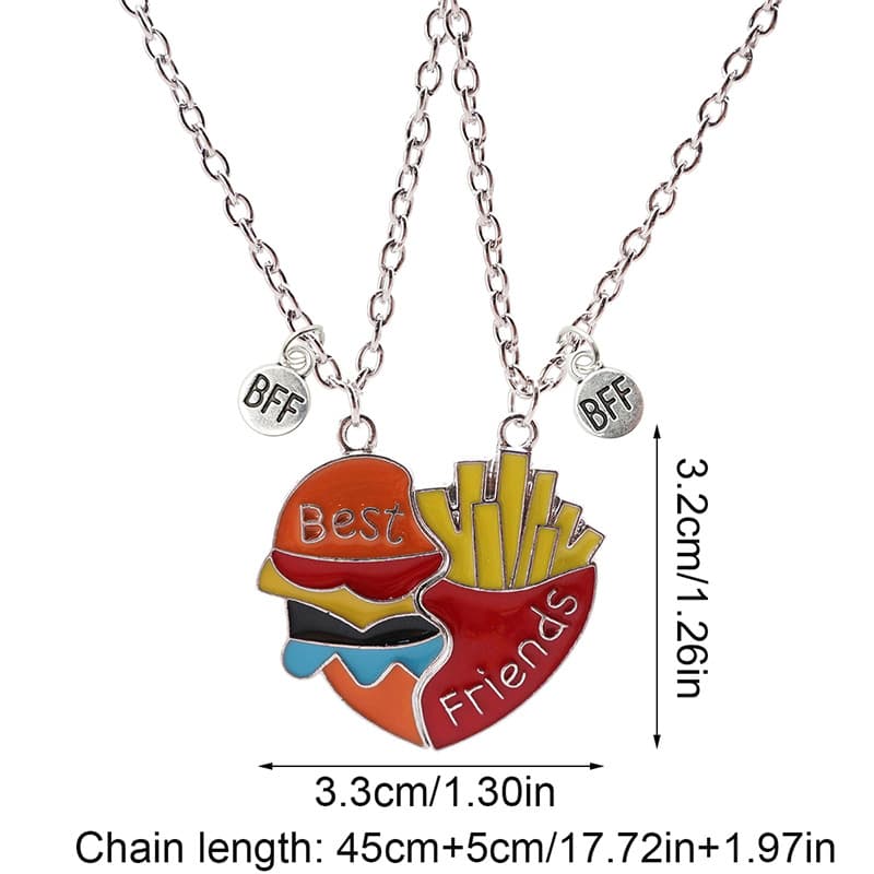 Magnetic Rainbow Burger & Fries Necklace - Best Friends BFF Couple Pendant