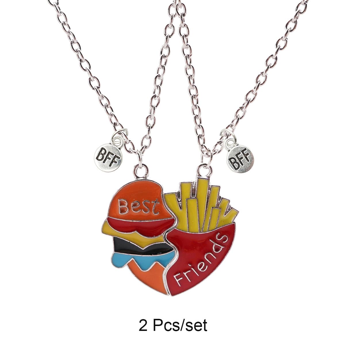 Magnetic Rainbow Burger & Fries Necklace - Best Friends BFF Couple Pendant