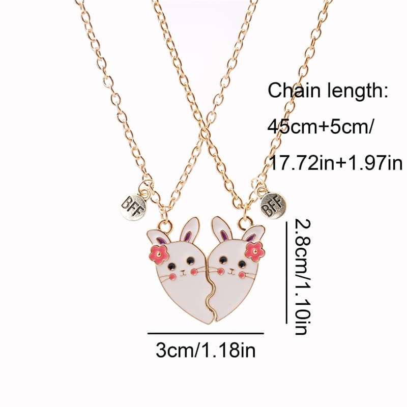 Adorable Bunny Necklace Set for Best Friends - Magnetic Heart Pendant Gift