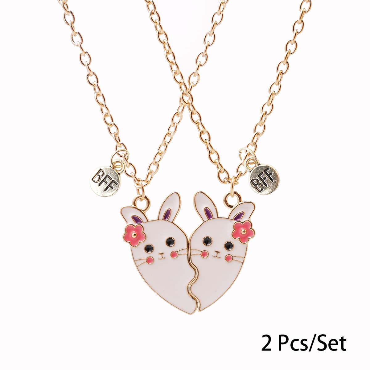 Adorable Bunny Necklace Set for Best Friends - Magnetic Heart Pendant Gift
