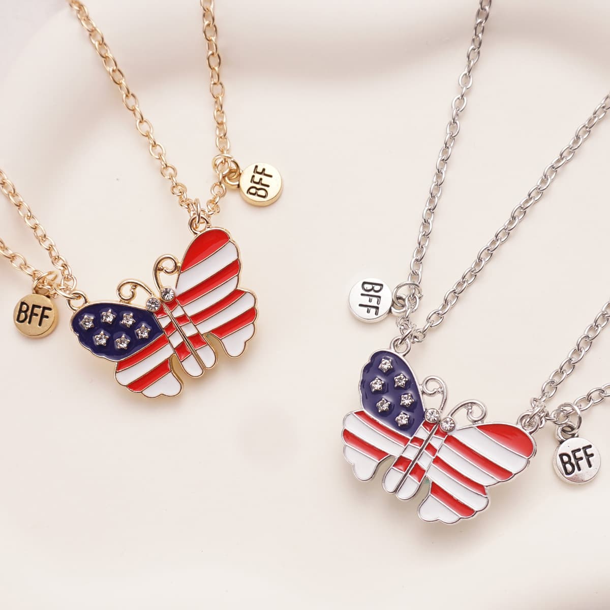 USA Flag Butterfly BFF Magnetic Friendship Necklace for Girls