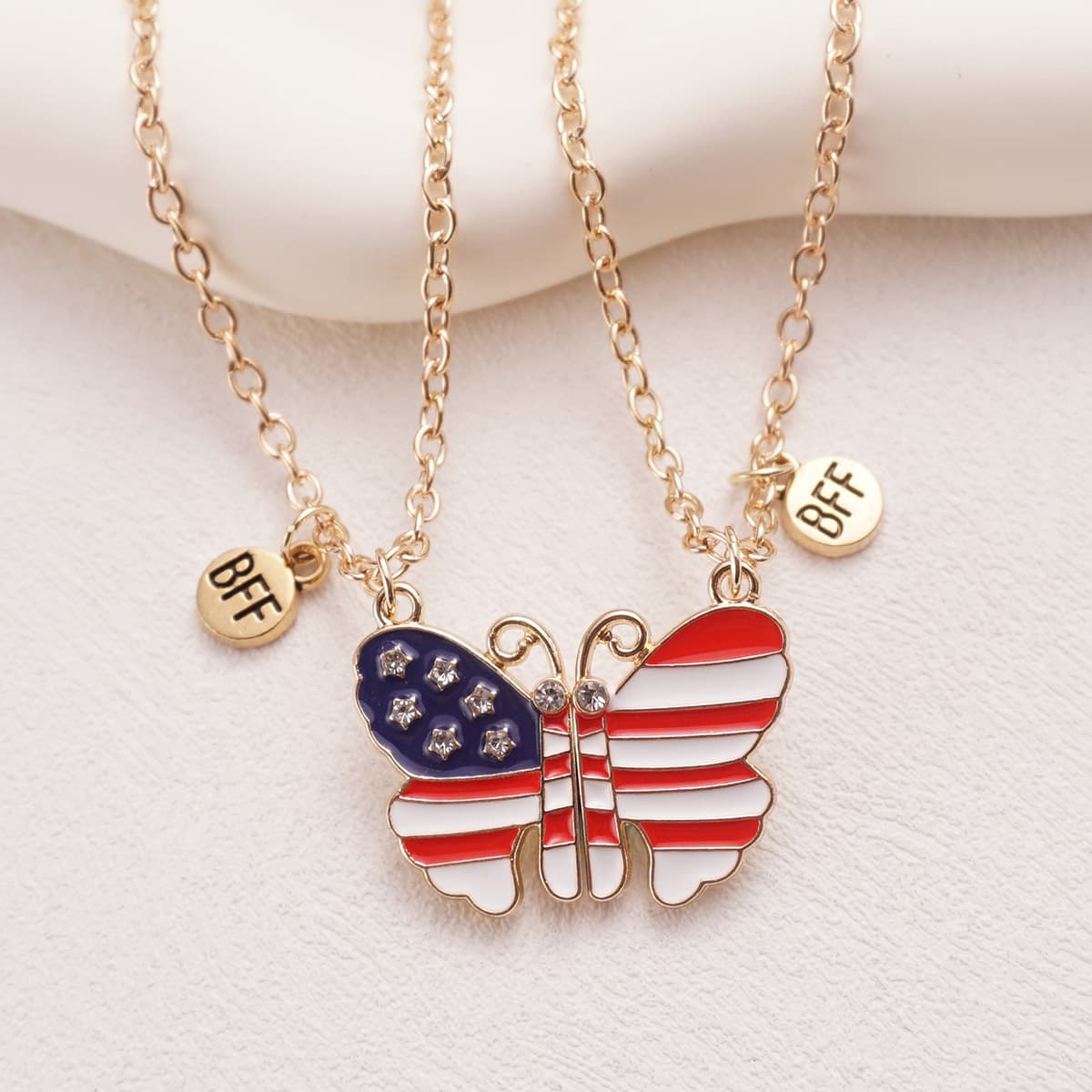 USA Flag Butterfly BFF Magnetic Friendship Necklace for Girls