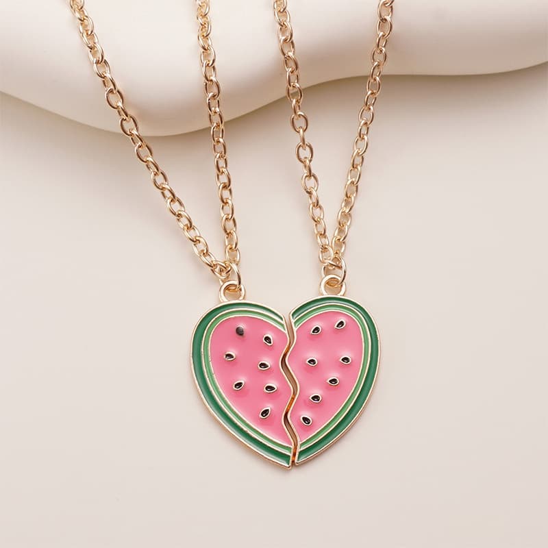 Sweet Watermelon Heart Friendship Necklace for Kids & Teens