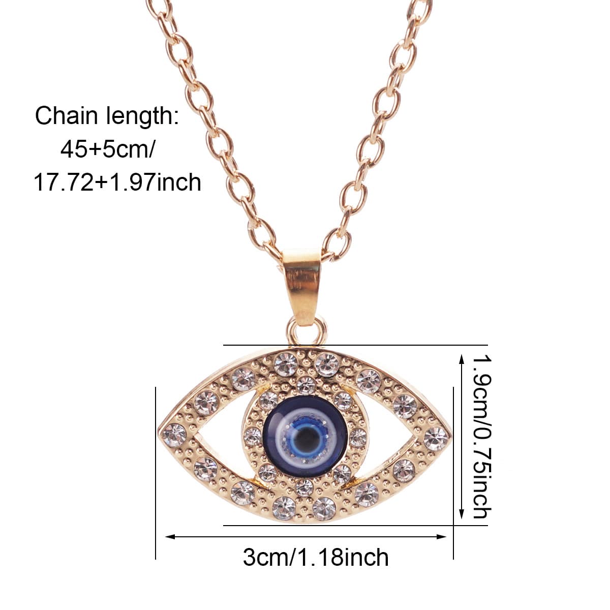 Sparkling Evil Eye Necklace with Blue Stone, Rose Gold Chain for Women