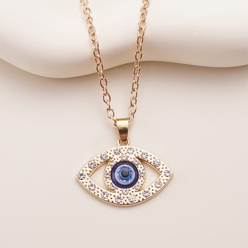 Sparkling Evil Eye Necklace with Blue Stone, Rose Gold Chain for Women