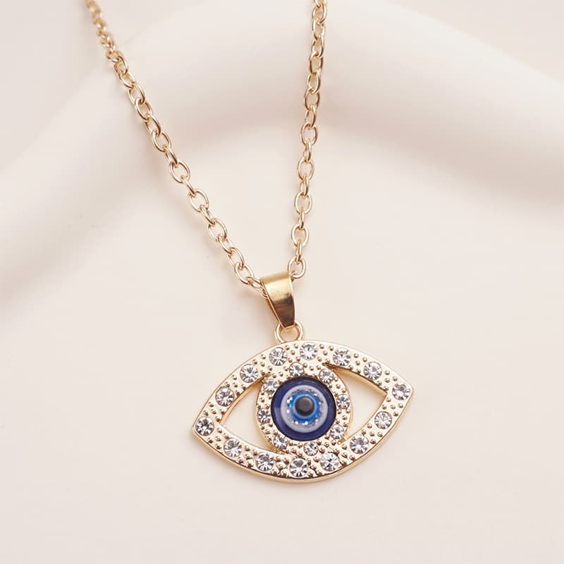 Sparkling Evil Eye Necklace with Blue Stone, Rose Gold Chain for Women