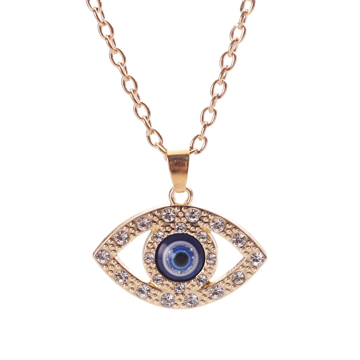 Sparkling Evil Eye Necklace with Blue Stone, Rose Gold Chain for Women
