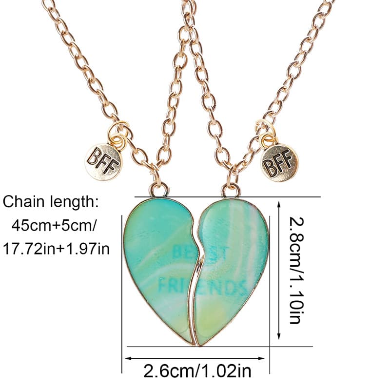 Best Friends Heart Magnetic Necklaces Set for Girls - Gold Tone Alloy Pendant