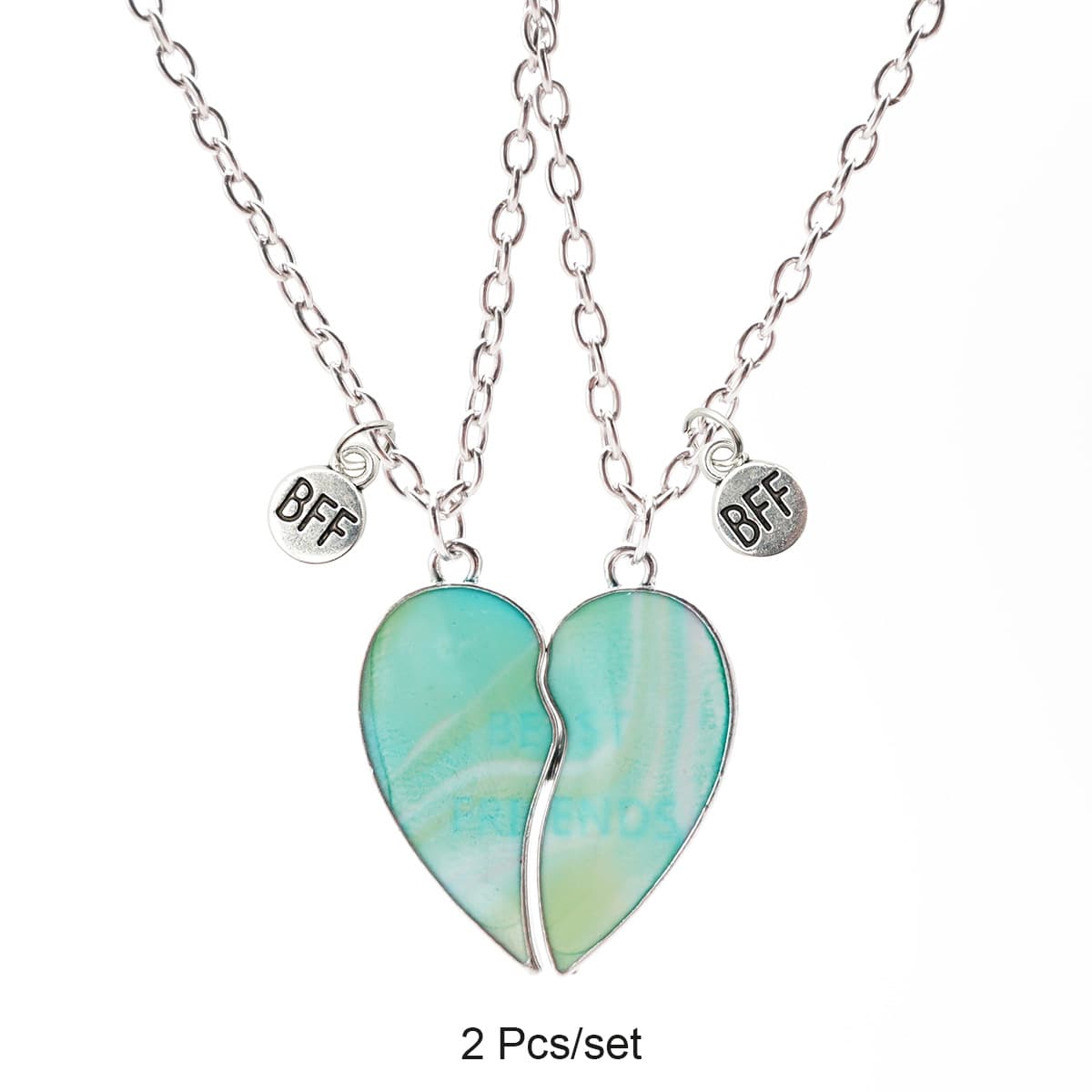 Best Friends Heart Magnetic Necklaces Set for Girls - Gold Tone Alloy Pendant