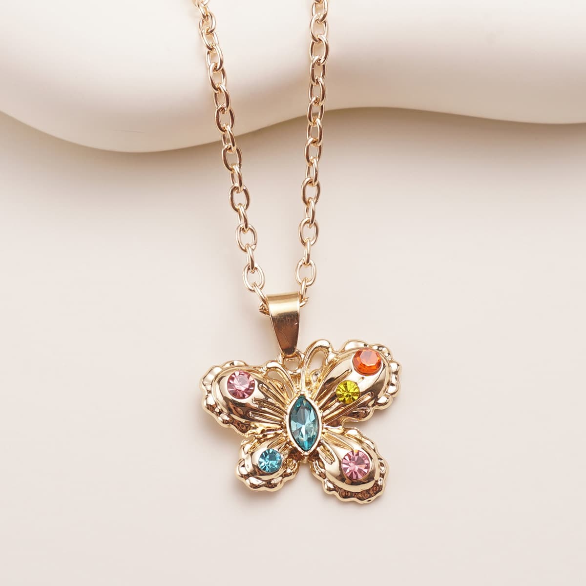 Sparkling Rainbow Butterfly Necklace - Elegant Statement Piece for Women
