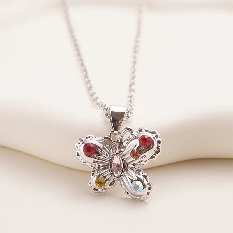 Sparkling Rainbow Butterfly Necklace - Elegant Statement Piece for Women