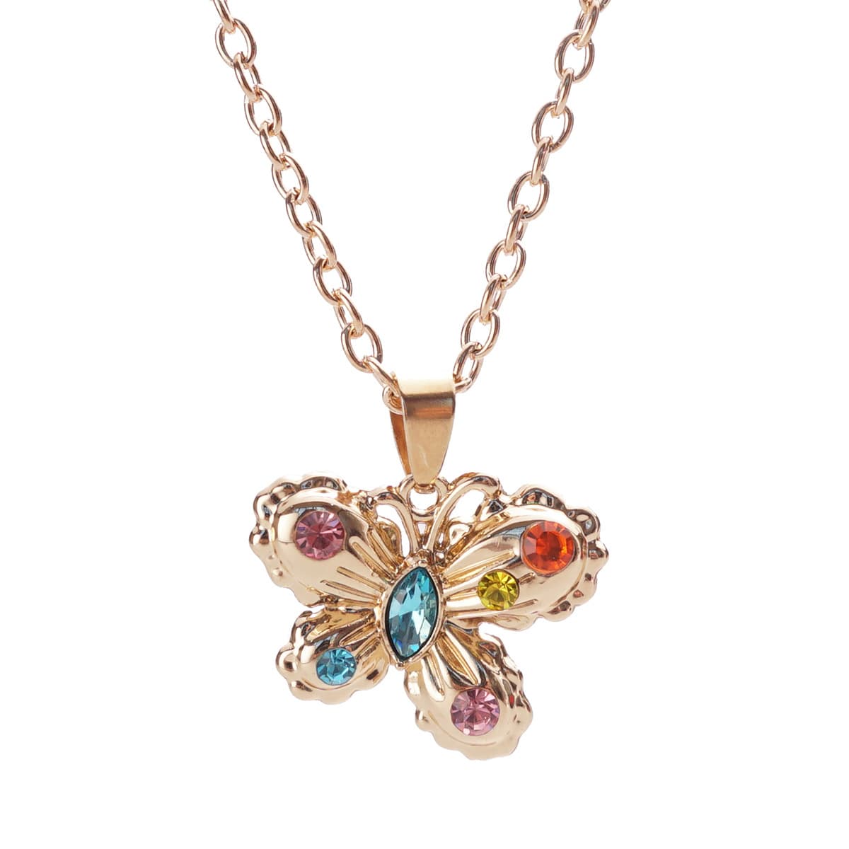 Sparkling Rainbow Butterfly Necklace - Elegant Statement Piece for Women