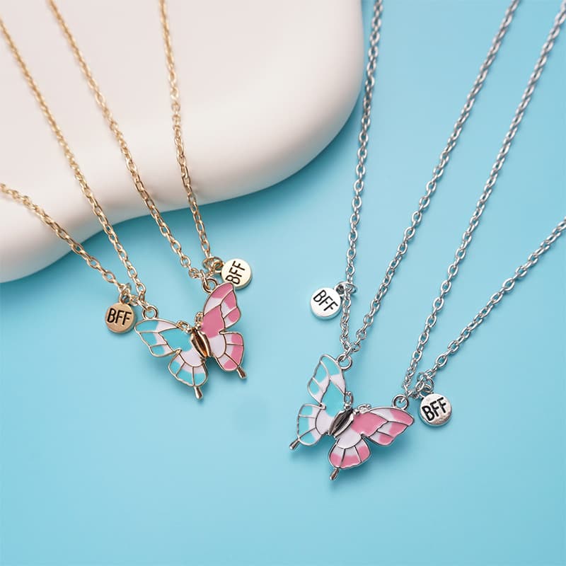 BFF Butterfly Necklace Set - Best Friend Forever Enamel Jewelry for Girls